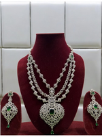 Three Layered Indian Sparkling AD Necklace Earring Set, CZ Layer Necklace Set, Multi Layer AD Jaipuri Necklace Jewelry Set, CZ Layer Jewelry Set - Libasaa.com