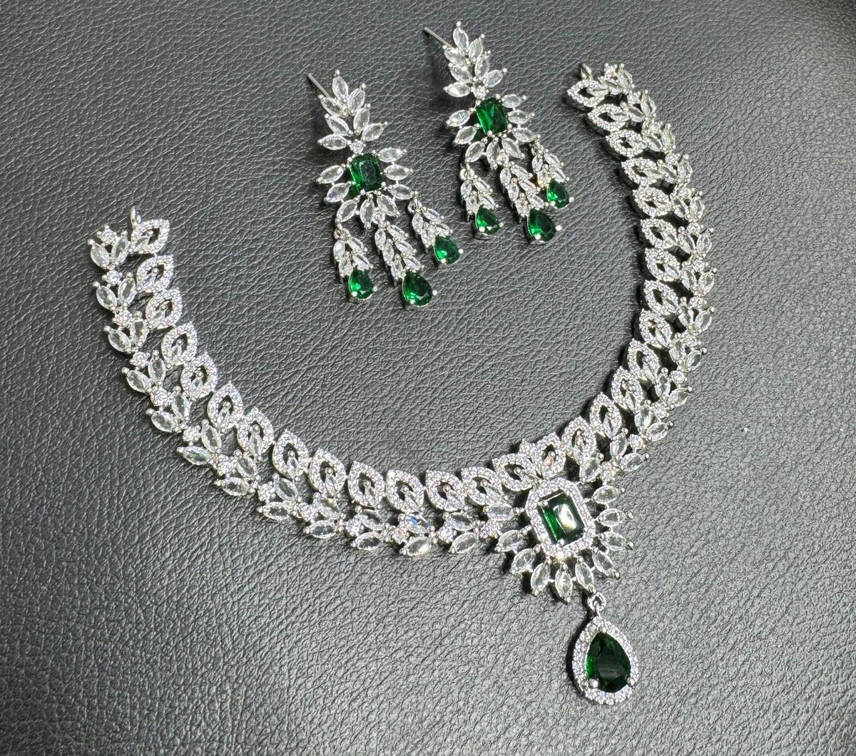 Sparkling Indian Pearl Necklace Earrings Set, Bridal Kundan Necklace Set, Bollywood AD Jewelry Set, Wedding Indian Kundan Choker Set, Pakistani Pearl Jewelry Set - Libasaa.com