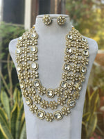Bollywood Stylish Layered Polki Necklace Earrings Indian Jewelry Set, Bollywood Design Layer Polki Jewelry Set - Libasaa.com