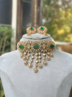 Rajsthani Ethic Polki Choker Earrings Indian Jewelry Set, Indian Polki Choker Set, Bollywood Polki Jewelry Set, Punjabi Polki Choker Set - Libasaa.com