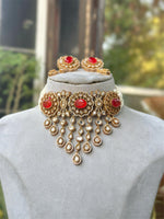 Rajsthani Ethic Polki Choker Earrings Indian Jewelry Set, Indian Polki Choker Set, Bollywood Polki Jewelry Set, Punjabi Polki Choker Set - Libasaa.com