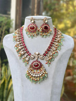 Indian Meenakari Designed Polki Necklace Earrings Set, Pakistani Traditional Polki Necklace Set, JaipuriMeenakari Jewelry Set - Libasaa.com