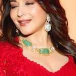 Madhuri Dixit Inspired Mint Polki Necklace Earrings Set - Libasaa.com