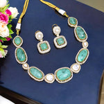 Madhuri Dixit Inspired Mint Polki Necklace Earrings Set - Libasaa.com
