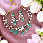 Celebrities Inspired American Diamond Bridal Necklace Earrings Set - Libasaa.com