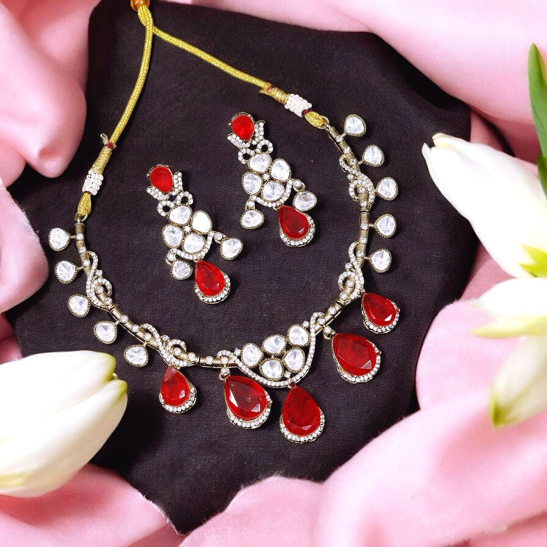 Celebrities Inspired American Diamond Bridal Necklace Earrings Set - Libasaa.com