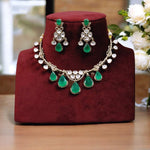 Celebrities Inspired American Diamond Bridal Necklace Earrings Set - Libasaa.com