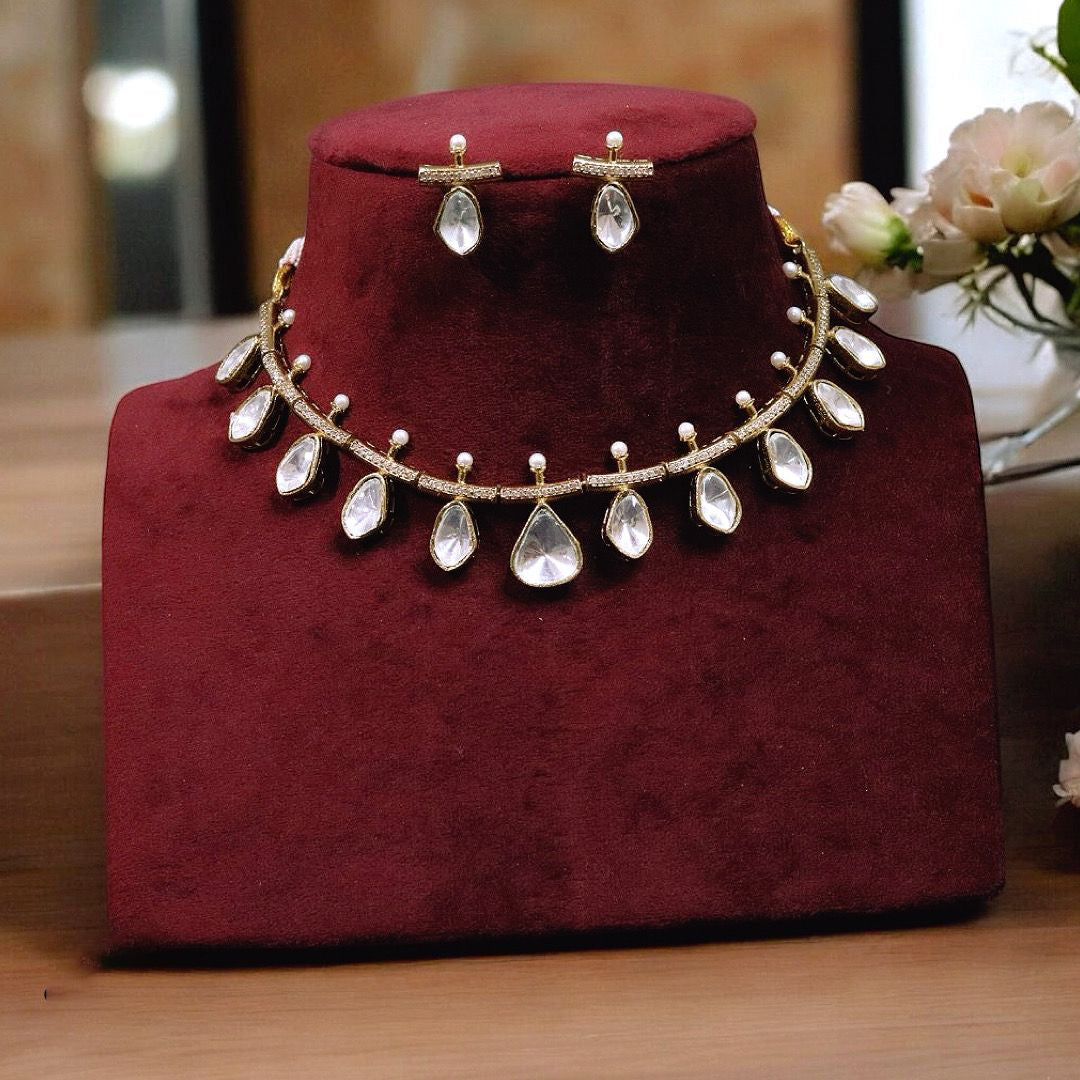 Indian Silver CZ Choker Earrings Wedding Jewelry Set