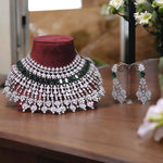 Multi Layer Ethnic Design Bridal Choker Earrings Set - Libasaa.com