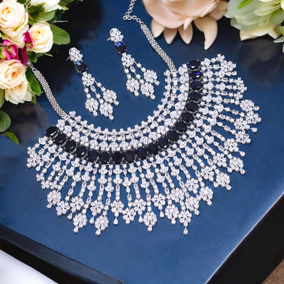 Multi Layer Ethnic Design Bridal Choker Earrings Set - Libasaa.com