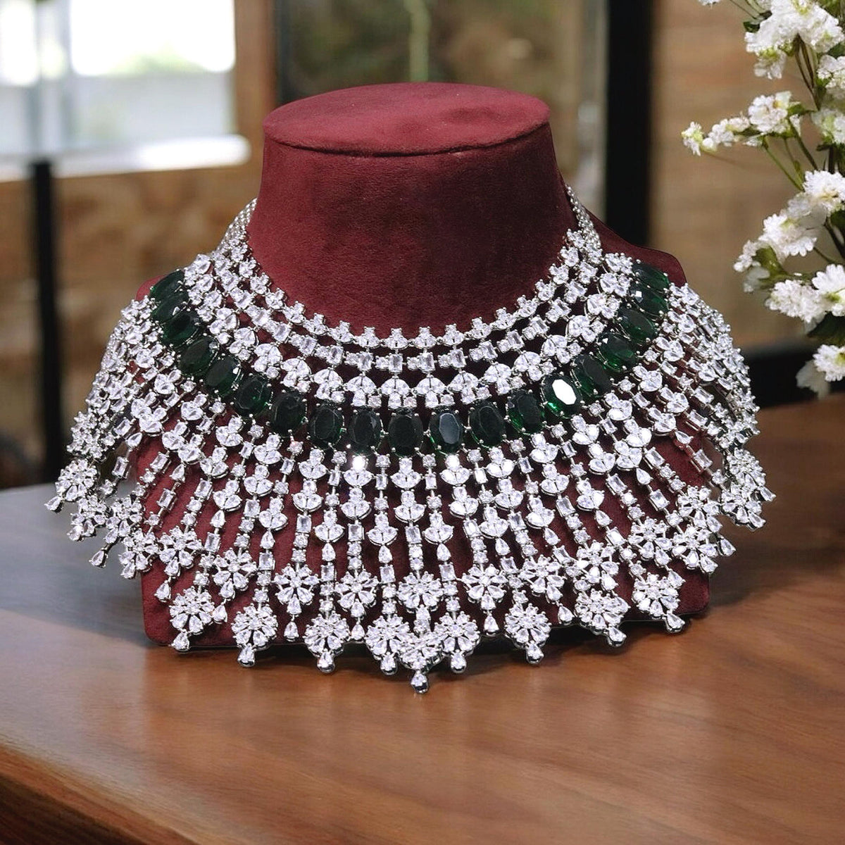 Multi Layer Ethnic Design Bridal Choker Earrings Set - Libasaa.com