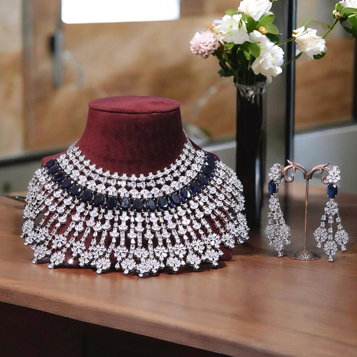 Multi Layer Ethnic Design Bridal Choker Earrings Set - Libasaa.com