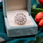 Gold Plated Flower Design CZ Ring For Women - Libasaa.com