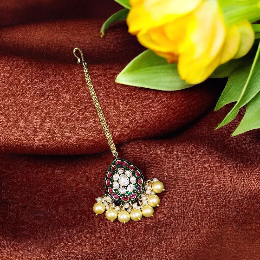Indian Drop Stone Work Maangtikka For Women - Libasaa.com