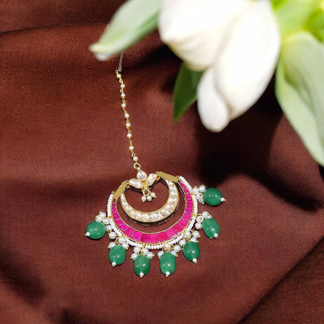 Green Bollywood Inspired Maangtikka For Bridal - Libasaa.com