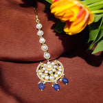 Blue Silver Plated Bridal Maangtikka For Wedding - Libasaa.com