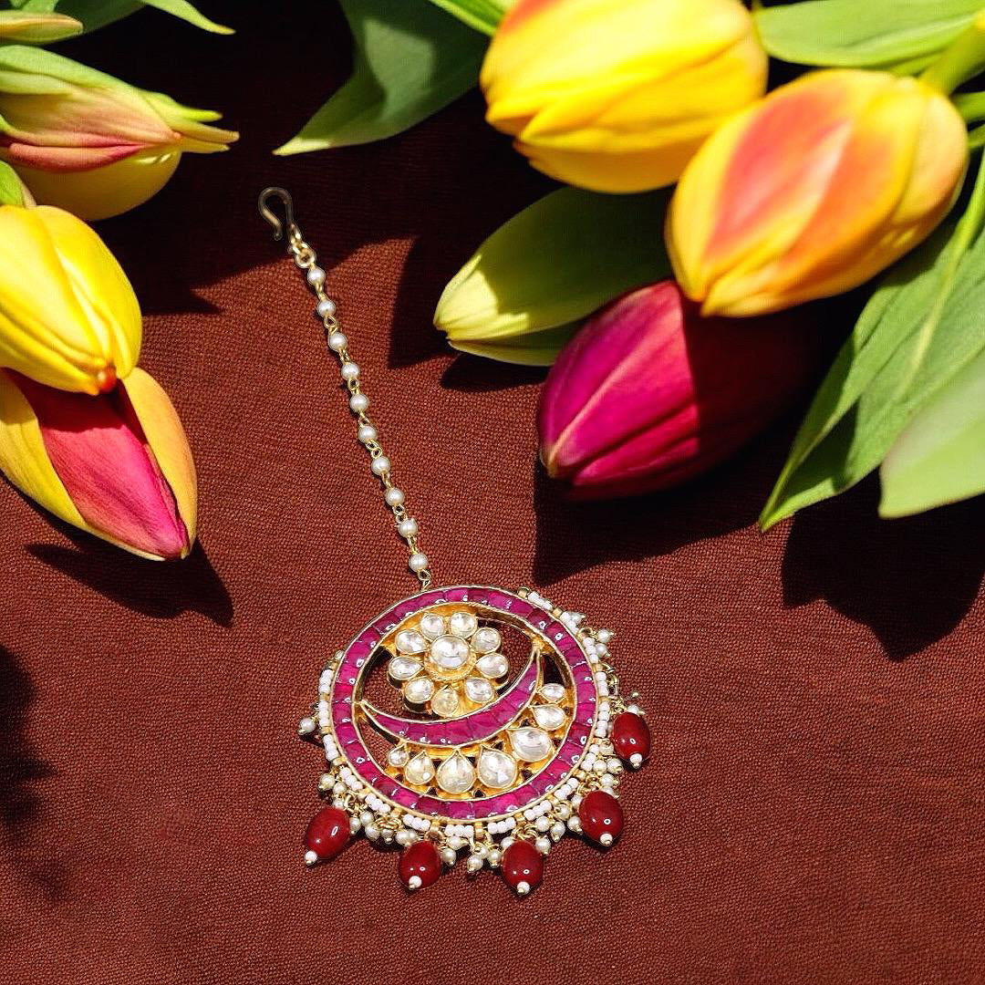Rajsthani Round And Flower Inspired Bridal Mangtika - Libasaa.com