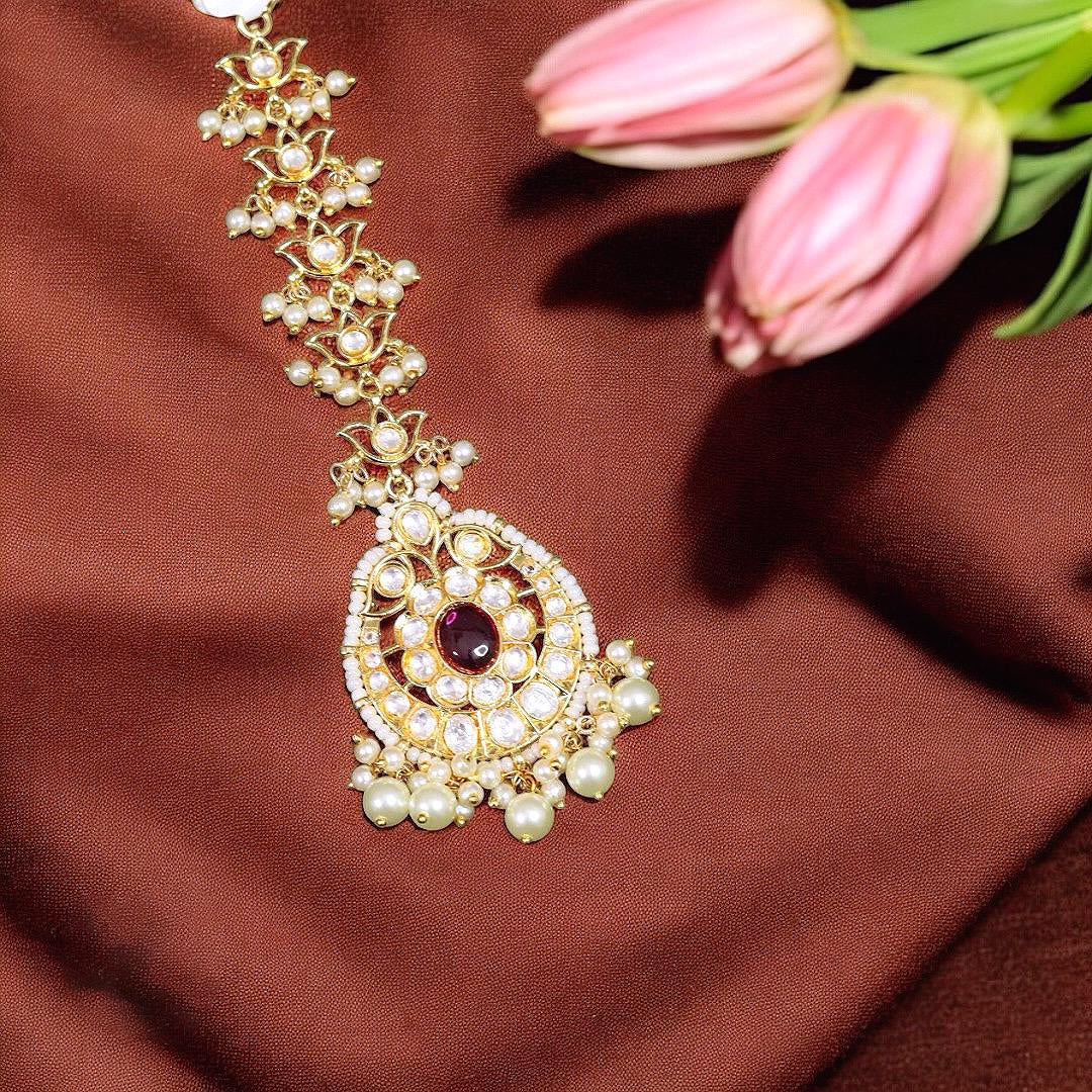 Red Bridal Gold Plated Maangtikka For Wedding - Libasaa.com