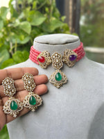 Pakistani Gold Plated Wedding Choker Earrings Jewelry Set - Libasaa.com