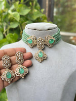 Pakistani Gold Plated Wedding Choker Earrings Jewelry Set - Libasaa.com