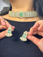 Bollywood Design Gold Plated Stone Work Choker Earrings Set - Libasaa.com