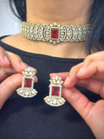 Bollywood Design Gold Plated Stone Work Choker Earrings Set - Libasaa.com