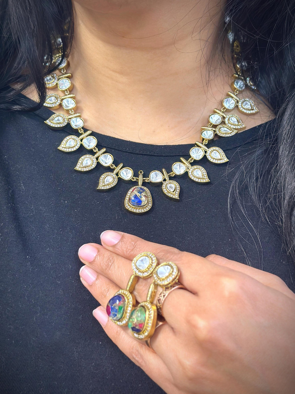 Punjabi Gold Plated Festive Choker Earrings Jewelry Set - Libasaa.com