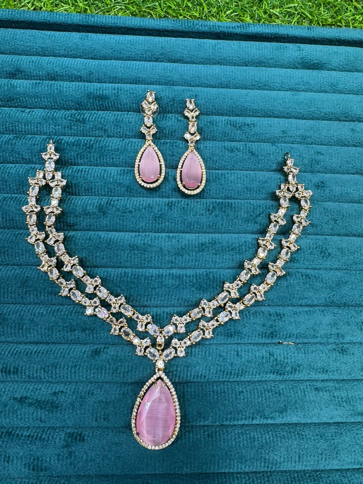 Double Layer Gold Plated Teardrop Necklace Earrings Set - Libasaa.com