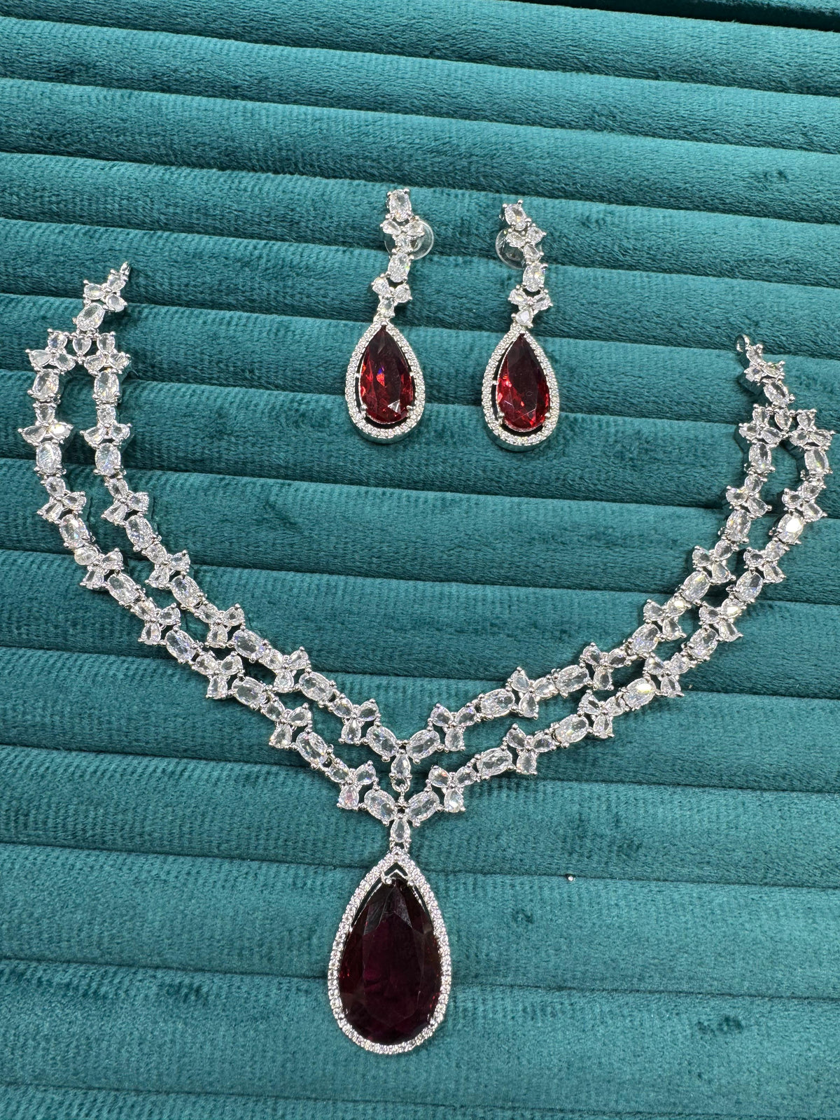 Double Layer Gold Plated Teardrop Necklace Earrings Set - Libasaa.com