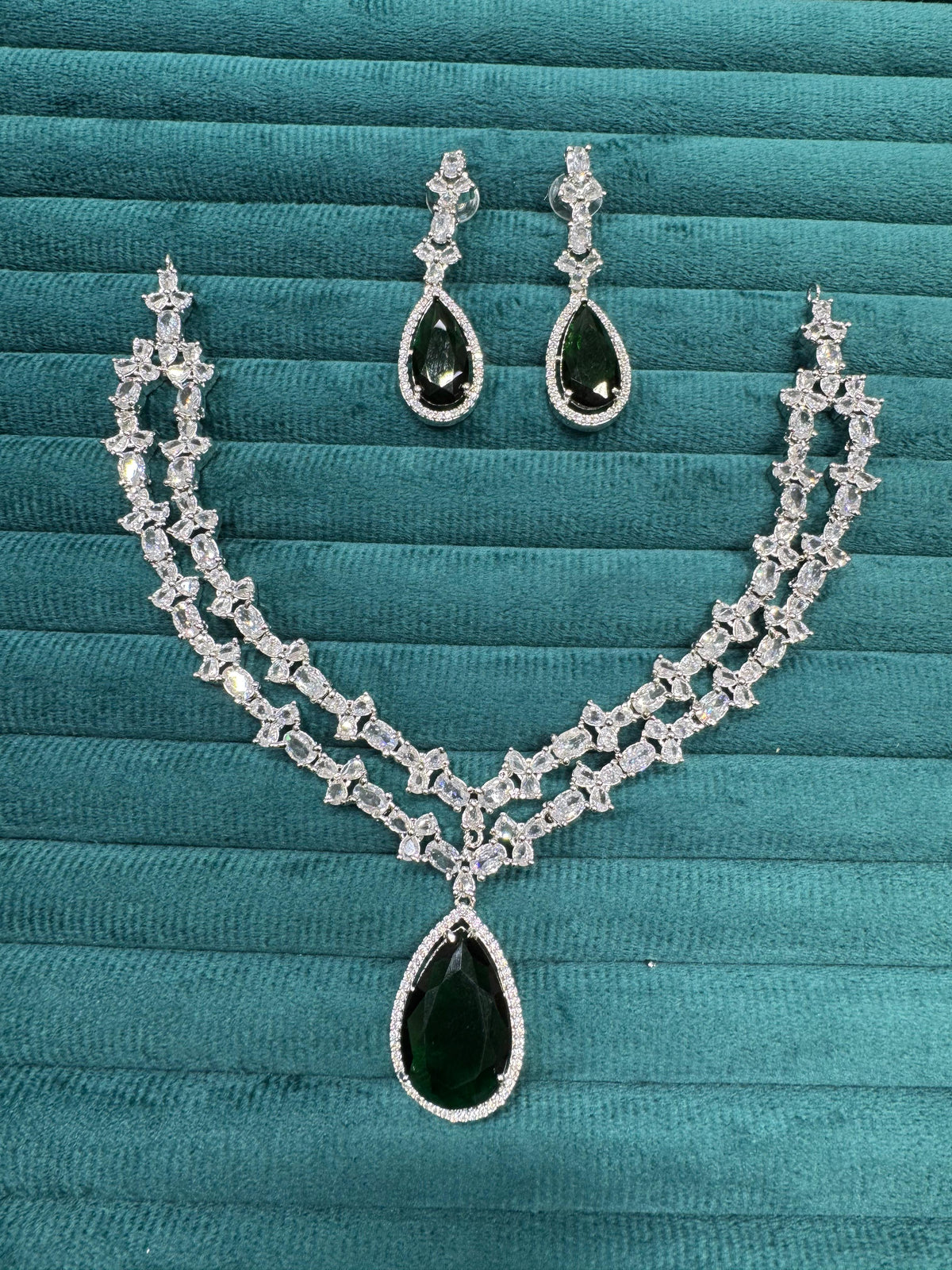 Double Layer Gold Plated Teardrop Necklace Earrings Set - Libasaa.com