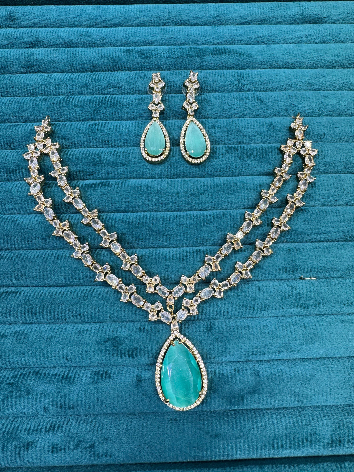 Double Layer Gold Plated Teardrop Necklace Earrings Set - Libasaa.com