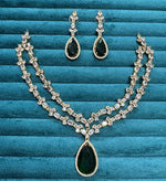 Celebrities Inspired Green Layered CZ Festive Necklace Set For Girls - Libasaa.com