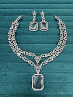 Punjabi Square Shaped Silver Plated CZ Necklace Earrings Set - Libasaa.com