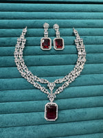 Punjabi Square Shaped Silver Plated CZ Necklace Earrings Set - Libasaa.com