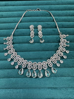 Bollywood Inspired AD Teardrop Silver Plated Necklace Set - Libasaa.com