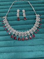 Bollywood Inspired AD Teardrop Silver Plated Necklace Set - Libasaa.com