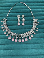 Bollywood Inspired AD Teardrop Silver Plated Necklace Set - Libasaa.com