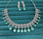 Bollywood Inspired AD Teardrop Silver Plated Necklace Set - Libasaa.com