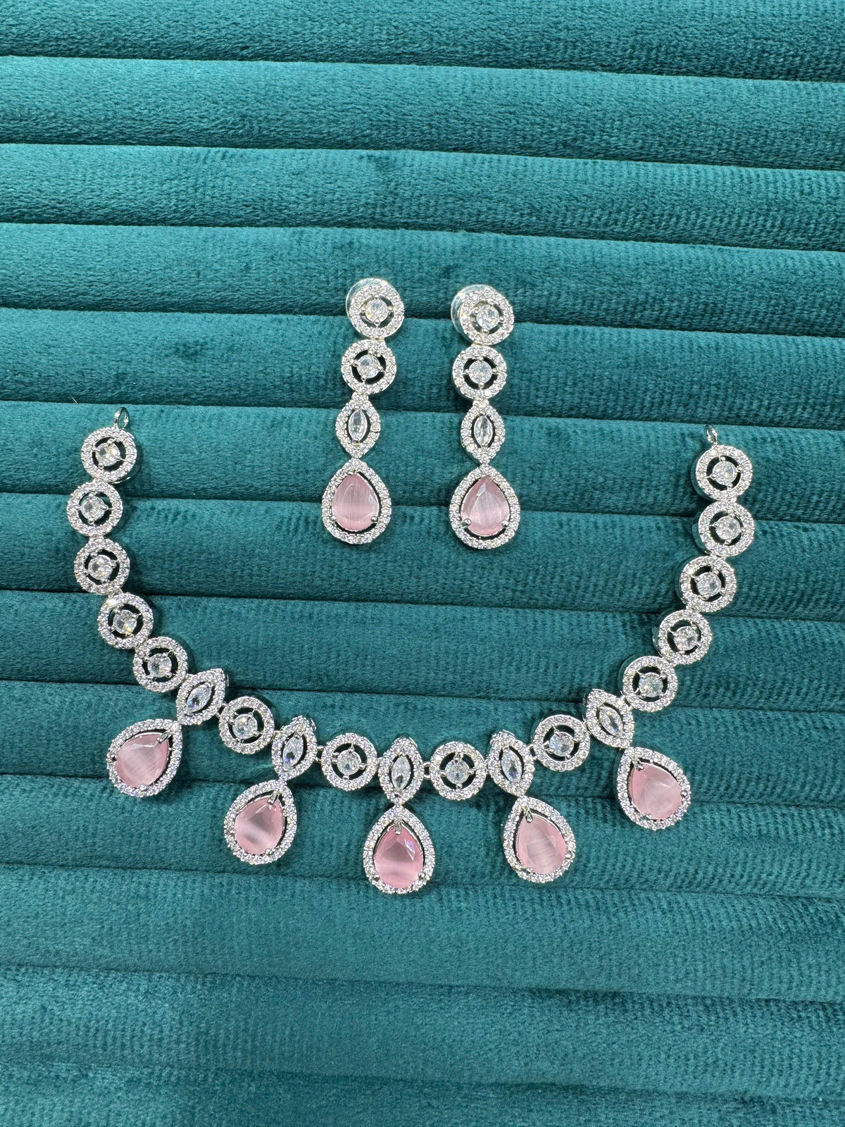 Pakistani CZ Silver Plated Wedding Necklace Earrings Set - Libasaa.com