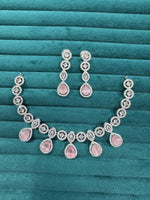 Pakistani CZ Silver Plated Wedding Necklace Earrings Set - Libasaa.com