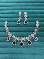 Pakistani CZ Silver Plated Wedding Necklace Earrings Set - Libasaa.com