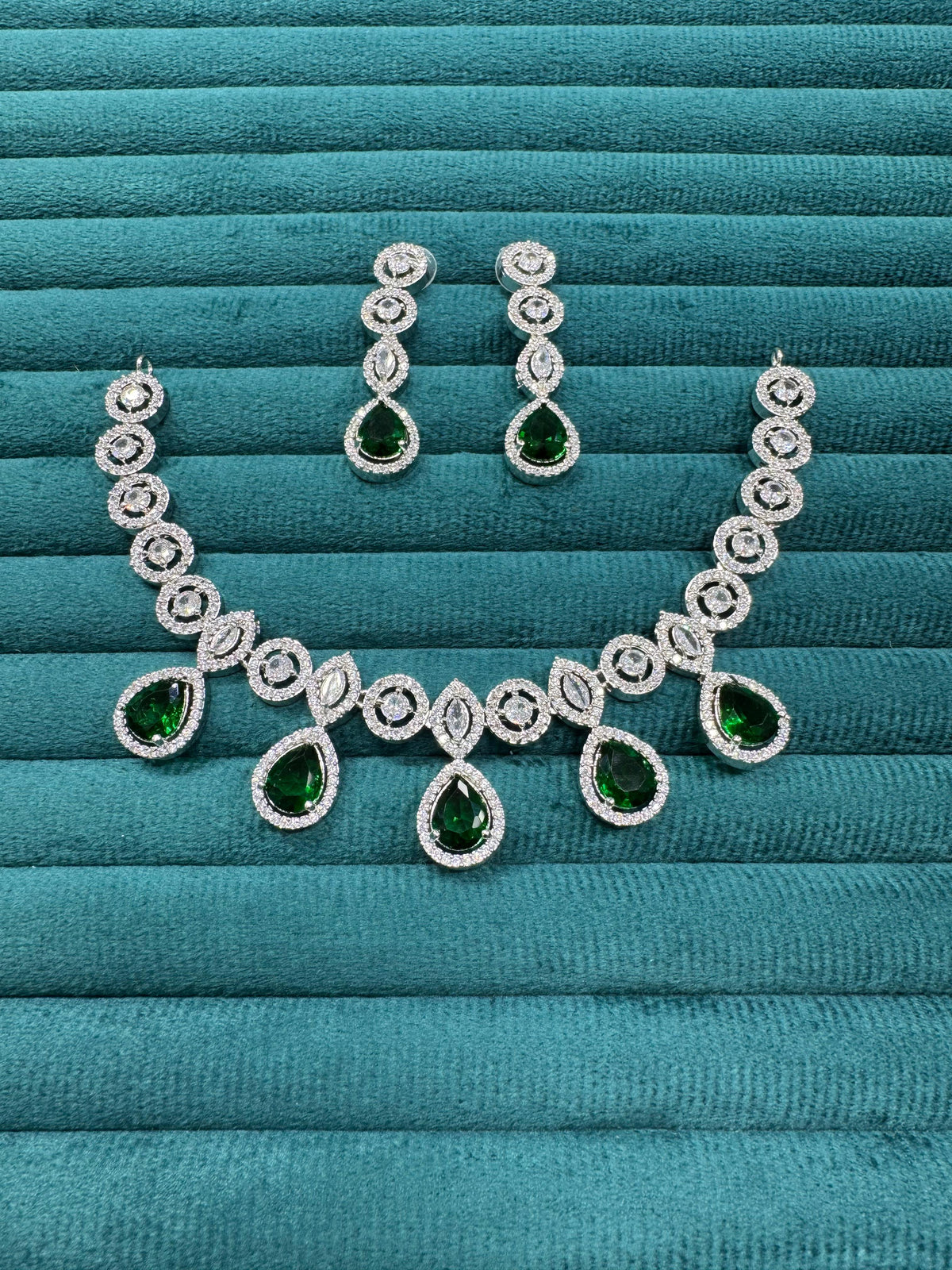 Pakistani CZ Silver Plated Wedding Necklace Earrings Set - Libasaa.com