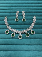 Pakistani CZ Silver Plated Wedding Necklace Earrings Set - Libasaa.com