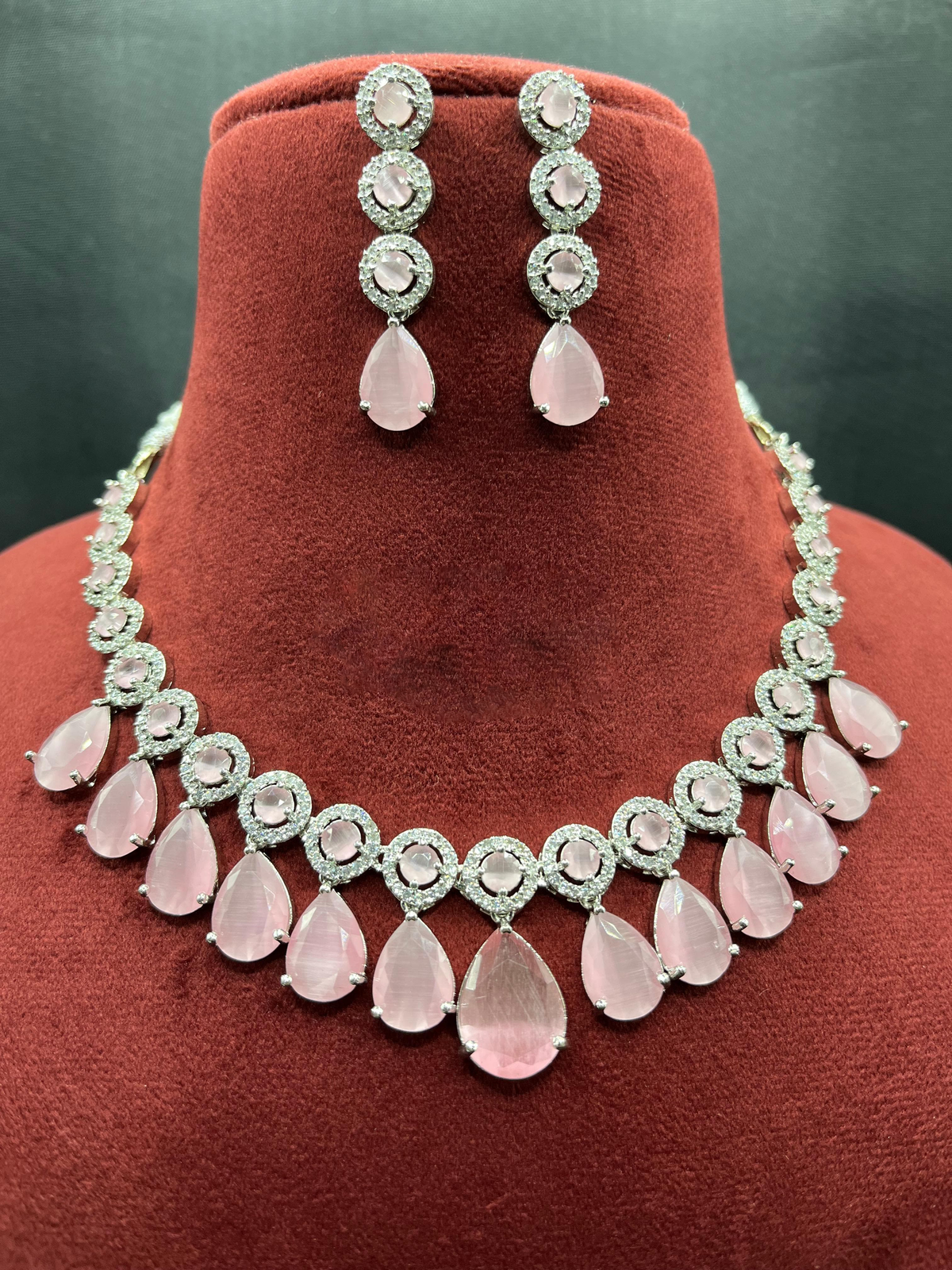 Indian Stylish AD Necklace Earrings Jewelry Set For Women - Libasaa.com