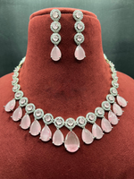 Indian Stylish AD Necklace Earrings Jewelry Set For Women - Libasaa.com