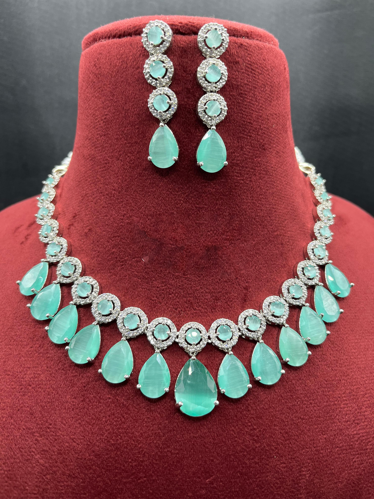 Indian Stylish AD Necklace Earrings Jewelry Set For Women - Libasaa.com