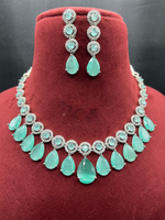 Indian Stylish AD Necklace Earrings Jewelry Set For Women - Libasaa.com