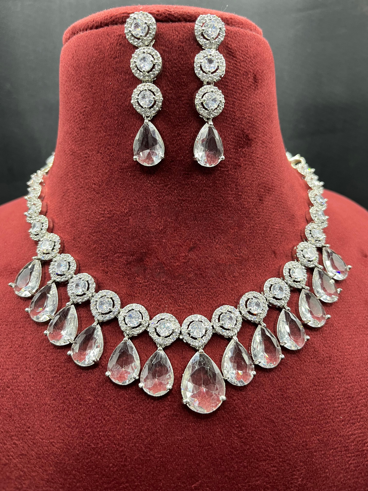 Indian Stylish AD Necklace Earrings Jewelry Set For Women - Libasaa.com