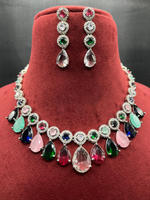 Indian Stylish AD Necklace Earrings Jewelry Set For Women - Libasaa.com