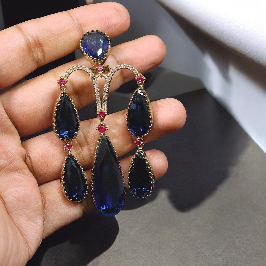 Bollywood Inspired Teardrop CZ Earrings Jewelry Set For Wedding - Libasaa.com